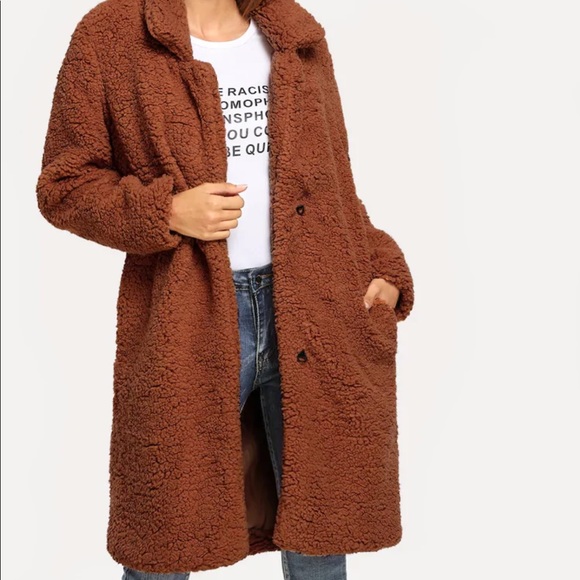 LAST ONE SALE Rust Long Teddy Coat w Pockets - Picture 4 of 6